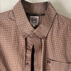 Cinch Men's Tan Checkered Button Down Shirt